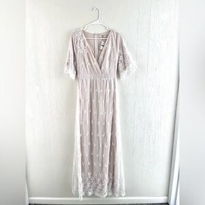 Bohme Antoinette Ivory Beige Lace Maxi Dress